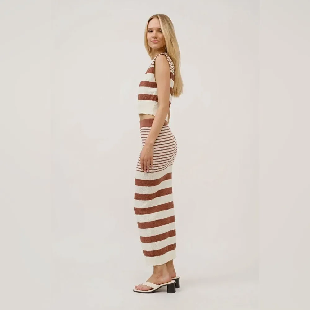 085. KNITTED STRIPE SET- CROP TOP AND MIDI SKIRT